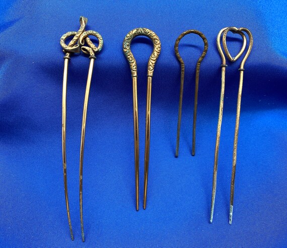 Vintage Victorian Gold Tone Metal Set of Four Hair