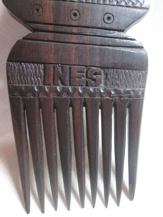 Antique Carved Wood Back Comb Vintage Haircomb 18… - image 6