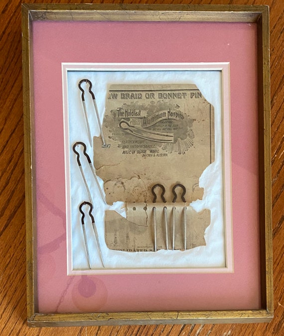 Framed Antique Hairpins with Original Package Vint