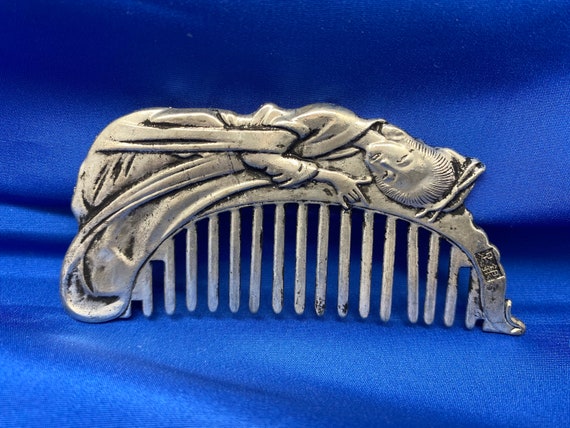 Antique Japanese Silver Kusi Comb Metal Vintage Ha