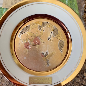 Vintage Chokin Art Collectible Hummingbird Plate Japanese Plate