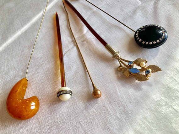 Vintage Set of 5 Antique Hairpins Bodkins Hat Pins