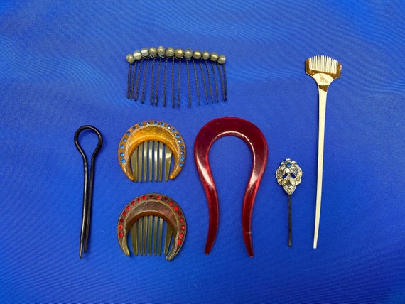 Vintage Set of 7 Antique Hairpins and Haircombs