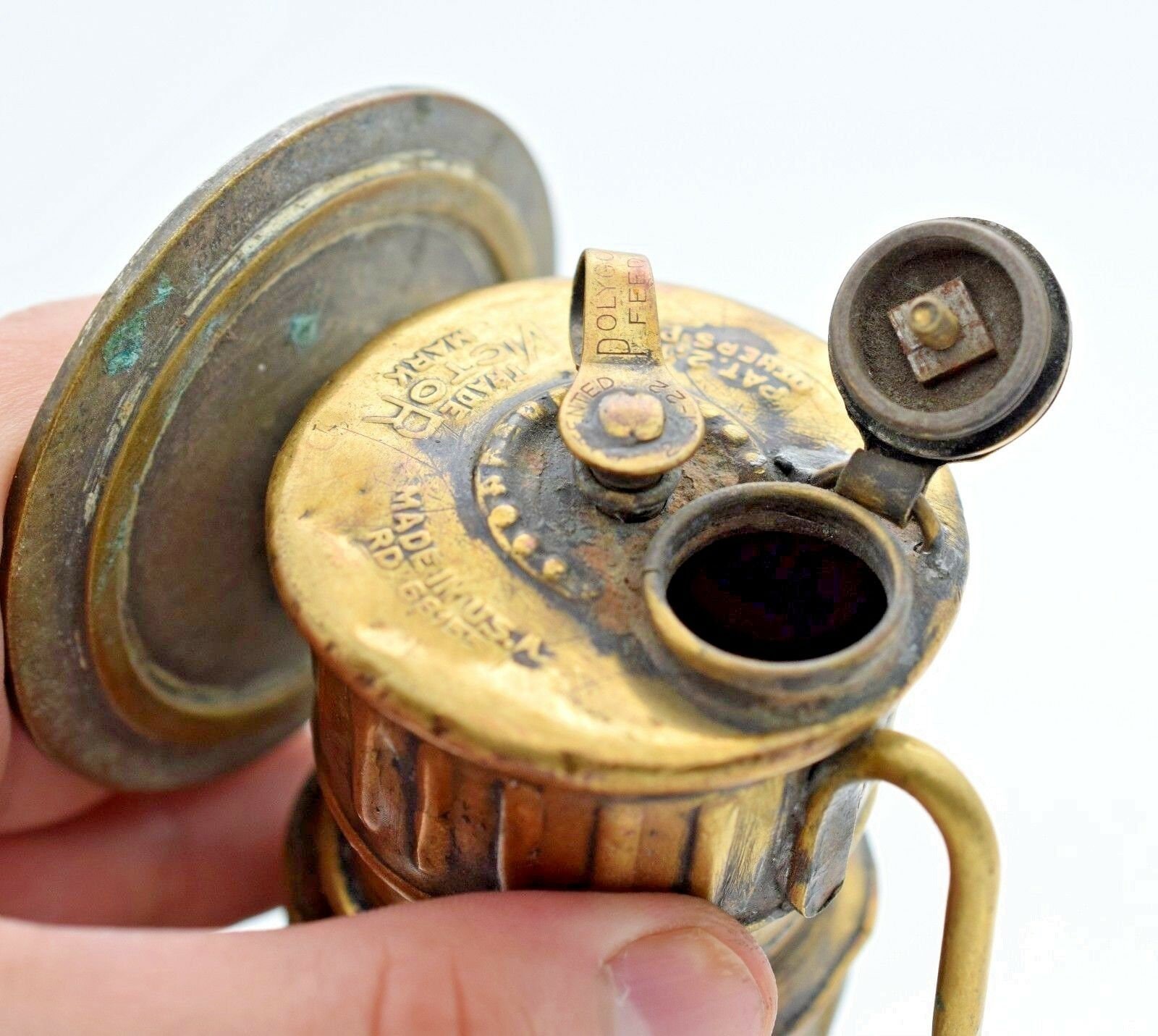 MINERS LAMP Lサイズ VINTAGE MINER JUSTRITE CARBIDE BRASS LAMP MINING LANTERN 4