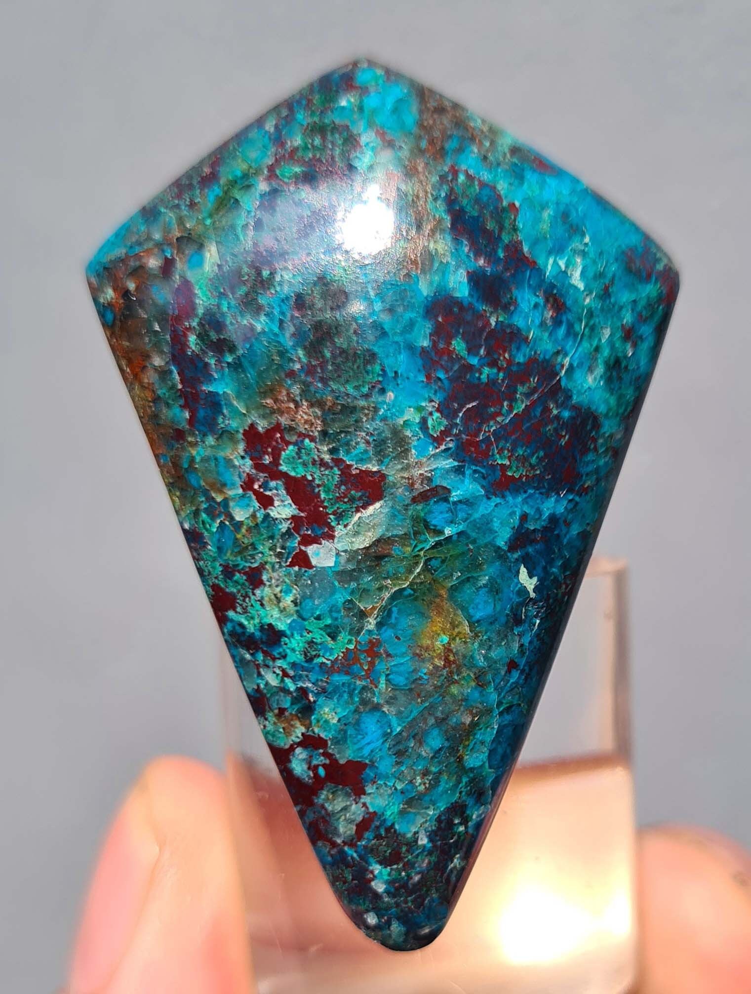 3.6cms CHRYSOCOLLA CAMPBELLITE CUPRITE Cabochon Quartz Copper Malachite Peru Turquoise Color J523 ?