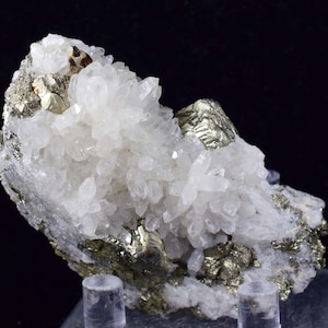 6.6cms QUARTZ PYRITE HUARON  Peru Crystals Old Stock Collector  Mineral Specimen M178