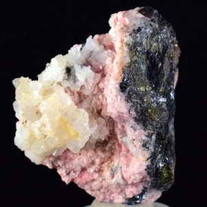 5.1cms RHODOCHROSITE ROSETTE QUARTZ  Peru Pink Crystals Needles Collector Mineral Specimen R378