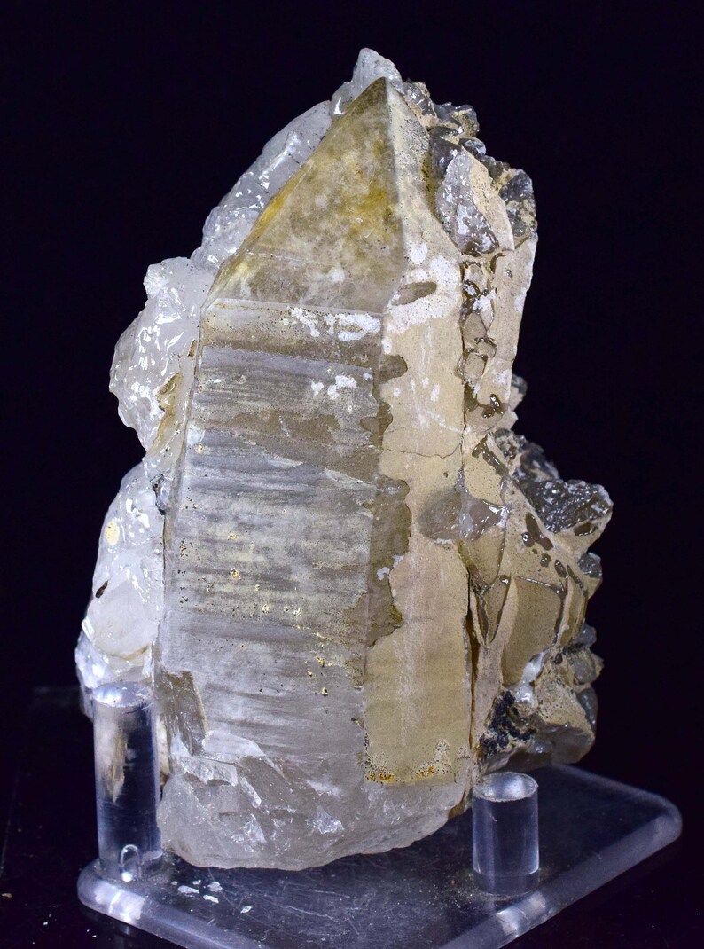 9.5cm QUARTZ CRYSTAL CALCITE Dogtooth Peru Shiny Bright Rare Mineral Specimen Collector QE245