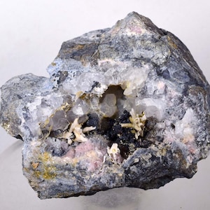 6.5cmACANTHITE RUBY SILVER Rhodochrosite Native Silver Wires Mangano Calcite Pyrargyrite Galena Mineral Peru HE174