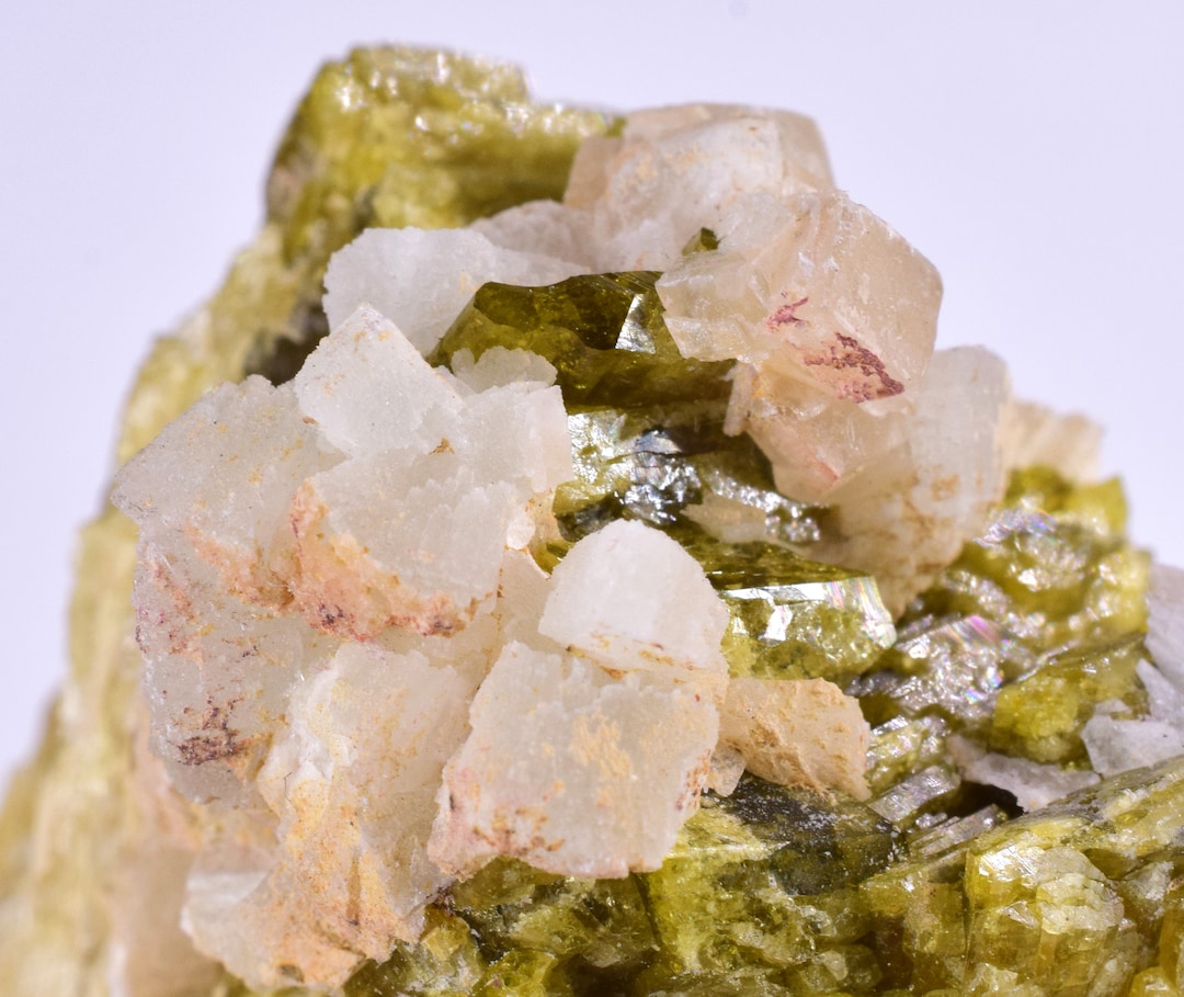 6.1cms EPIDOTE CALCITE CRYSTALS Cluster Peru Green Color Mineral ...