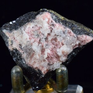 4.2cms RHODOCHROSITE ROSETTE QUARTZ  Peru Pink Crystals Needles Collector Mineral Specimen R540