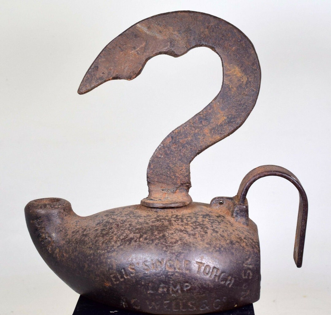 Antique Miners Oil Lamp AC 5a Wells England Rare Cast Iron Mining