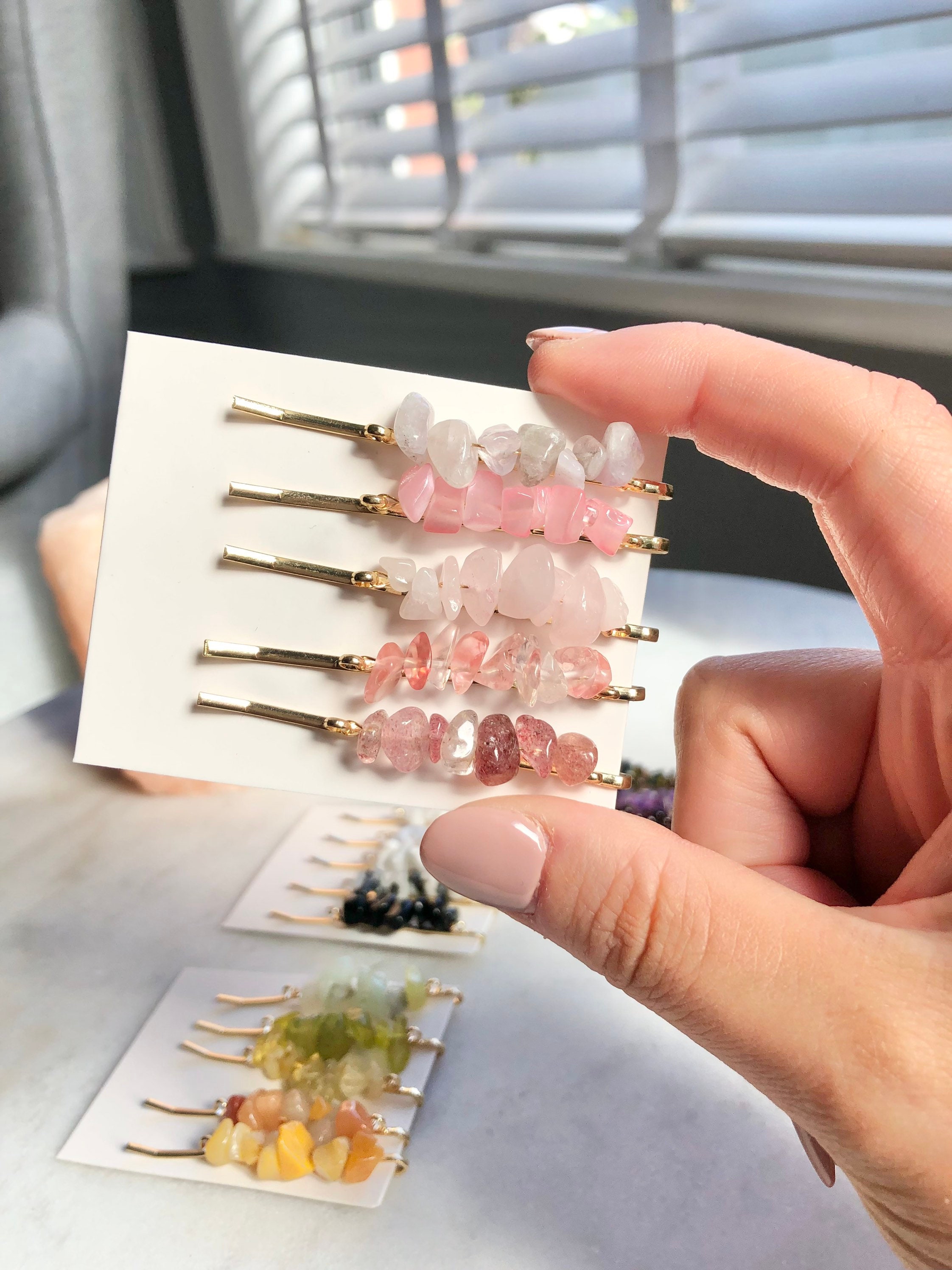 Set of 5 Healing Crystal Gemstone Hair Sides Crystal Hair Etsy UK