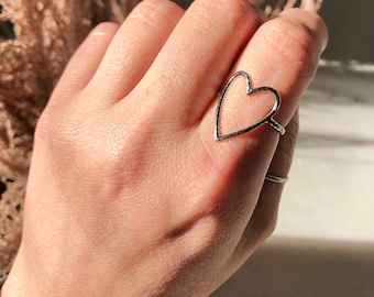 Silver/Gold Adjustable Open Heart Ring