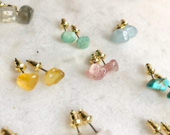 Gemstone Stud Earrings, Healing Crystal Earrings, Crystal Chip Earrings