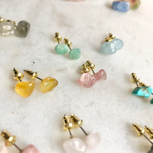 Gemstone Stud Earrings Healing Crystal Earrings Crystal Chip Etsy