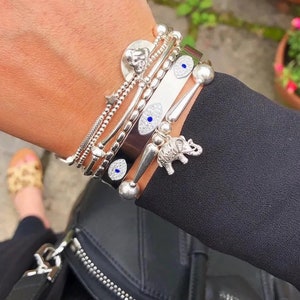 Silver Lucky Evil Eye Hinged Bangle