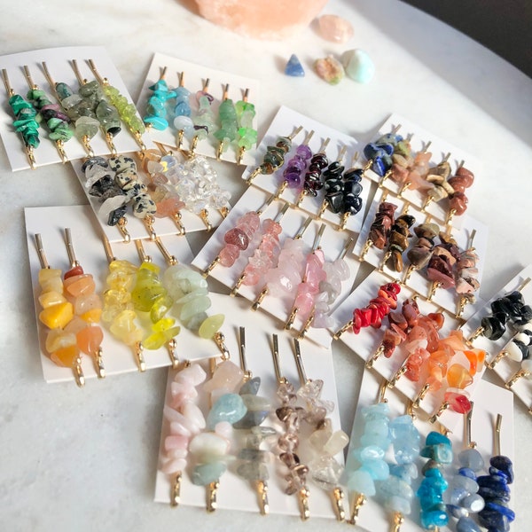 Set of 5 Healing Crystal Gemstone Hair Slides, Crystal Hair Clips, Gemstone Hair Accessories