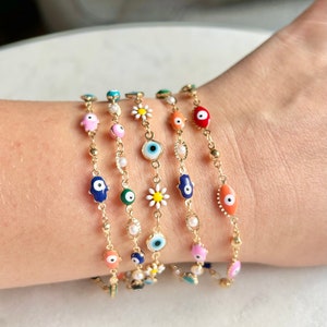 Evil Eye Bracelet With Hamsa Hand – Silver Gold Stainless Steel – Blue Stone Charm For Women