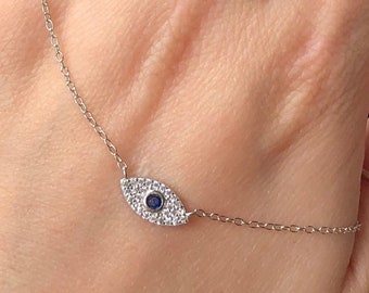 Minimalist Sterling Silver Evil Eye Necklace