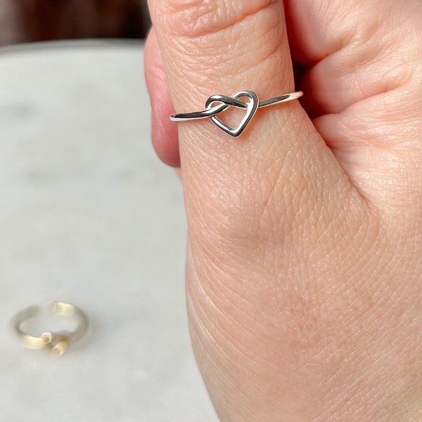 Silver / Gold Adjustable Love Knot Heart Ring