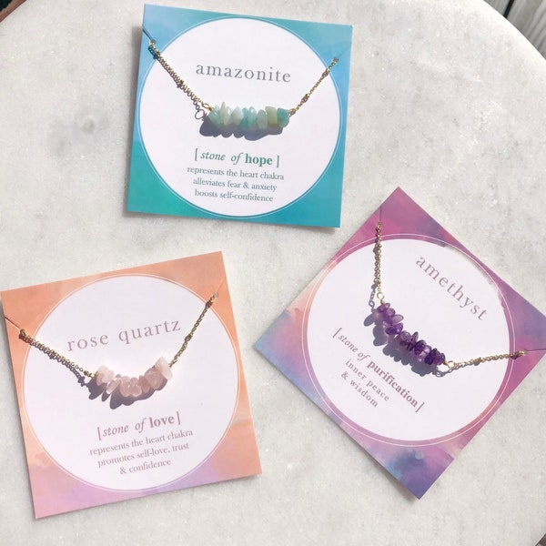 Healing Crystal Bracelet and Necklace with Crystal Meaning Card