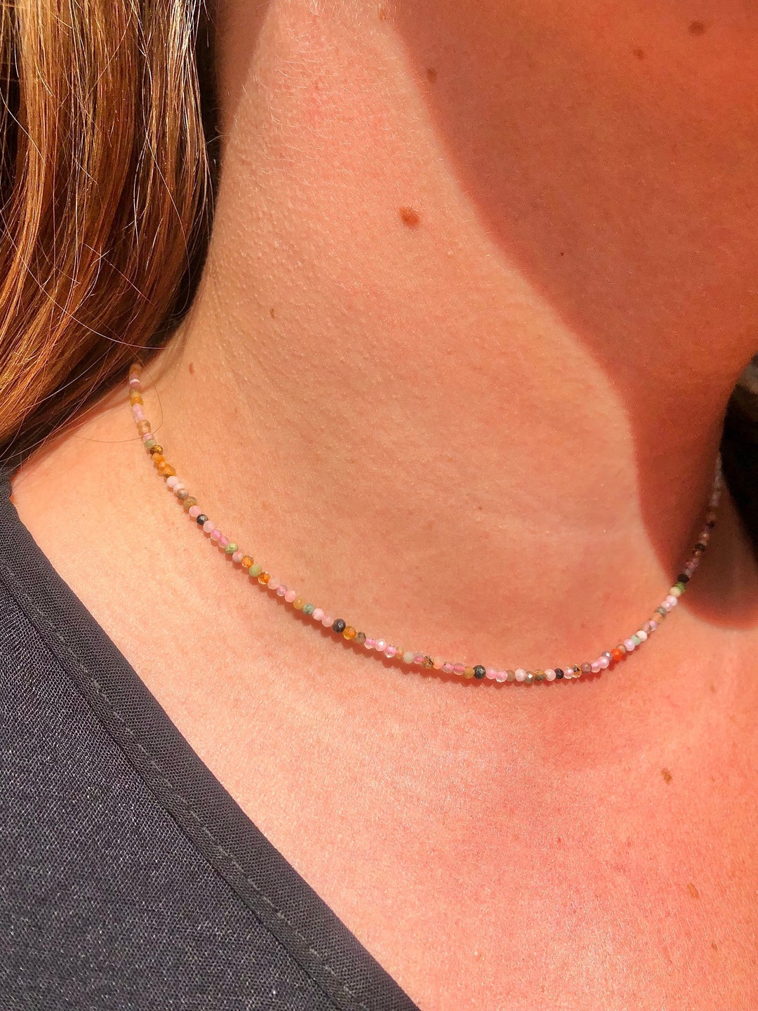 Tiny Gemstone Necklace Etsy