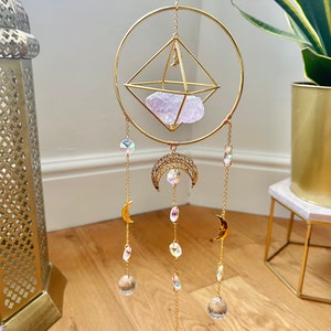 Amethyst and Angel Aura Quartz Crystal Sun Catcher / Home Decor / Crystal Window Hanging