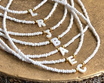 Beaded Initial Necklace with Pearl Letter