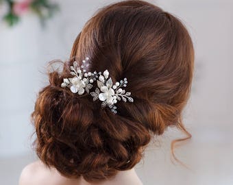 Bridal hair pins Wedding hair pins Flower hair pins Bridal hairpin Pearl hair pins Wedding bobby pins Leaf hair pins Silver hair pins