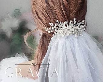 Bridal veil comb Wedding veil comb Wedding veil and headpiece Soft Wedding Veil Bridal rose gold veils Pearl hair comb and veil with blusher