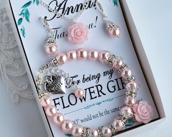 Flower girl bracelet Childrens jewelry Flower girl gift Blush Pearl Baby initial bracelet Personalized Girl initial Kids jewelry