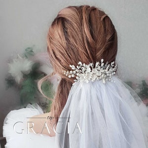 Blush Wedding veil and headpiece Blush Wedding Veil fingertip Wedding veil comb Blush Bridal hair comb and veil Bridal veils with blusher image 8