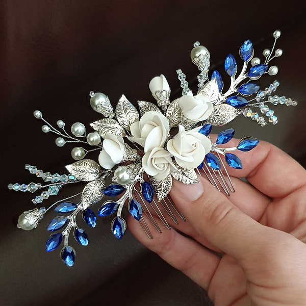 Blue bridal hair comb Something blue hair comb Sapphire blue Crystal hair comb Royal blue wedding Rhinestone hair comb Navy blue hair piece