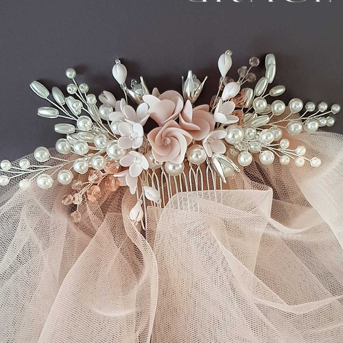 Rose Gold Bridal Hair Comb and Veil Wedding Veil and Headpiece Etsy