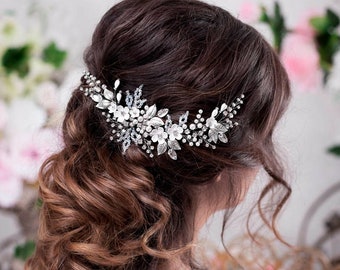 White bridal hair flower Ivory bridal headpiece Wedding hair Flower Wedding Hairpiece Wedding Hair Piece With Crystals Bridal Hair Jewelry