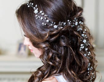 Bridal hair vine Long hair vine Wedding hair vine Flower hair vine Wedding headpiece Pearl hair vine Bridal hairpiece Crystal hair vine