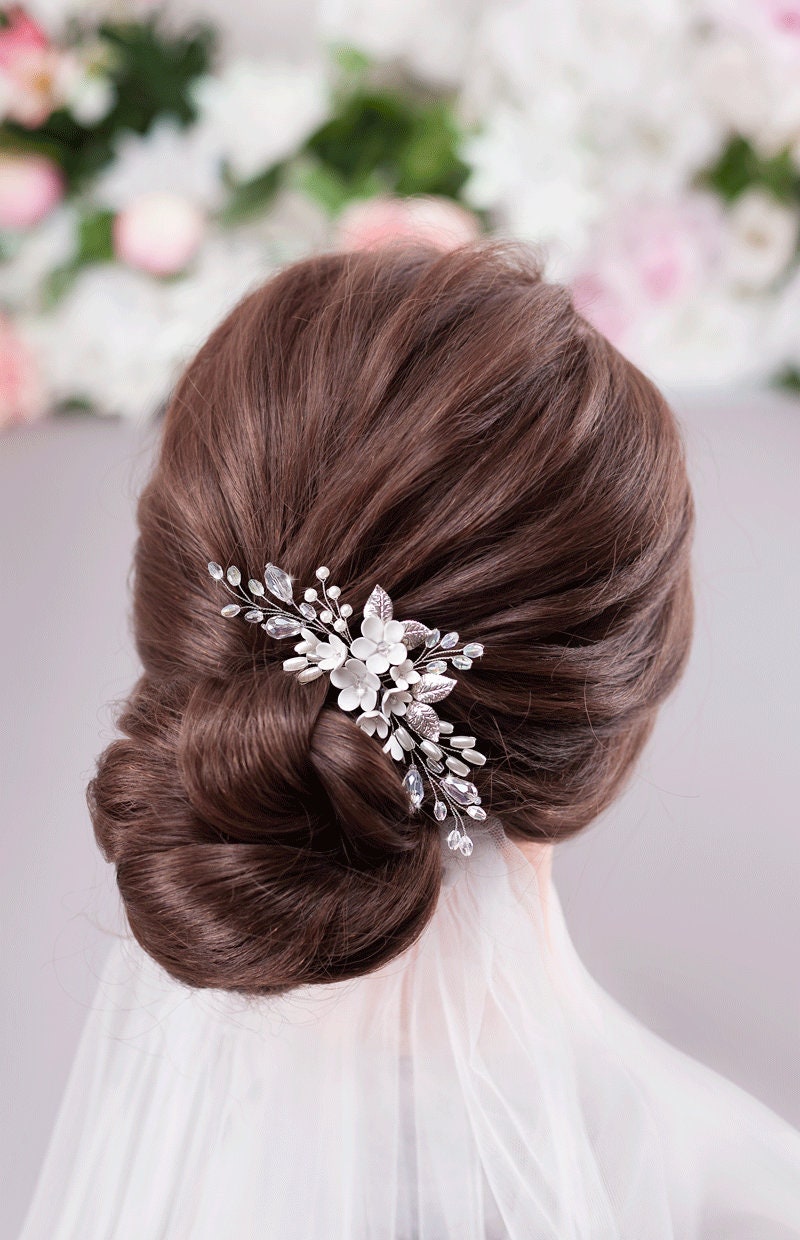 Ivory Bridal Hair Pins White Bridal Flower Hair Pins Ivory Etsy