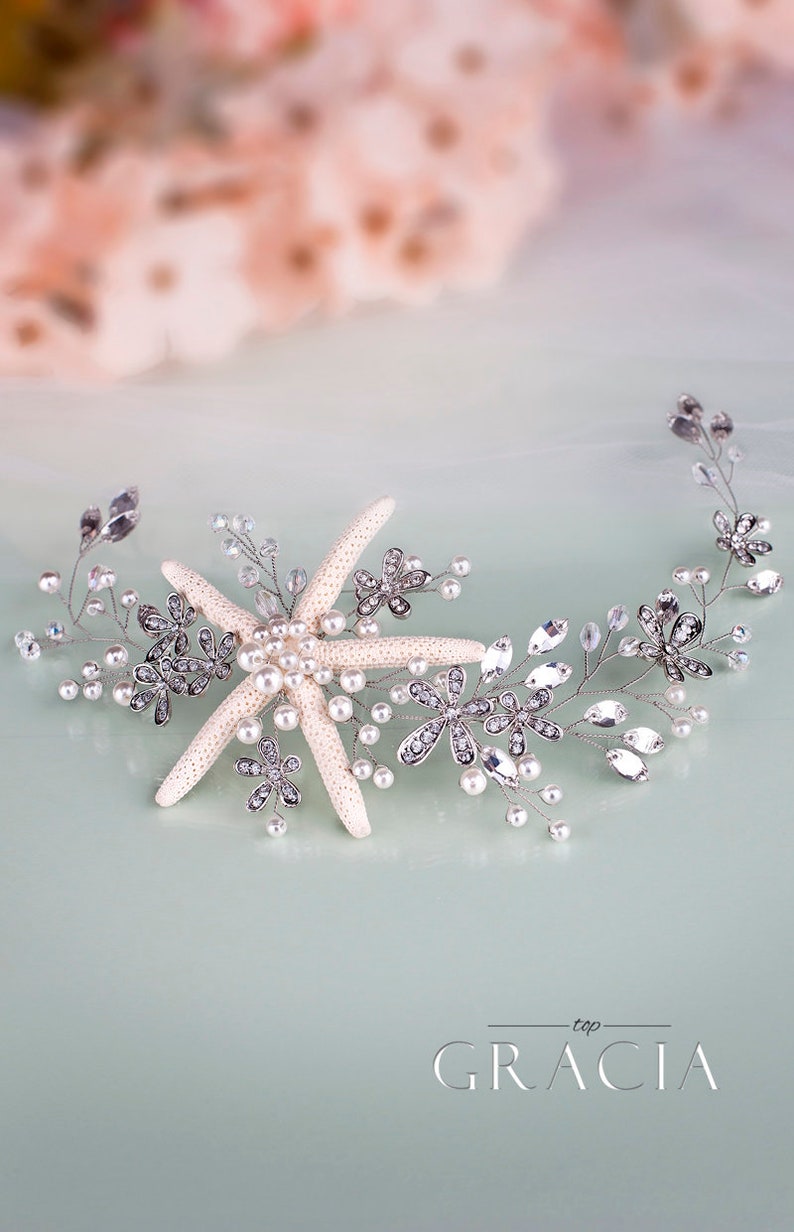 Starfish headpiece Beach wedding hair accessories Starfish crown Beach Bridal Headband Beach Bridal Tiara Mermaid hairpiece Beach headpiece image 2