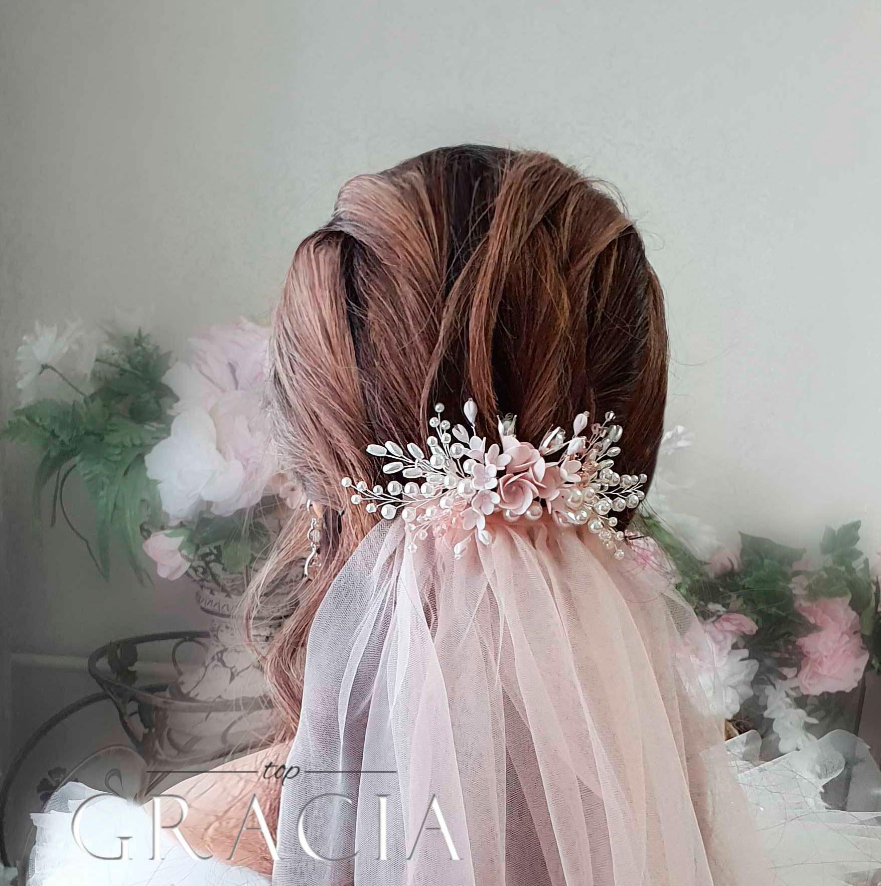 Blush Wedding veil and headpiece Blush Wedding Veil fingertip Wedding veil comb Blush Bridal hair comb and veil Bridal veils with blusher