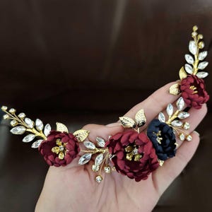 Burgundy Navy Blue flower comb Burgundy wedding Maroon Flower veil comb Burgundy Hair Comb Burgundy hair accessories Marsala Bridal Hair