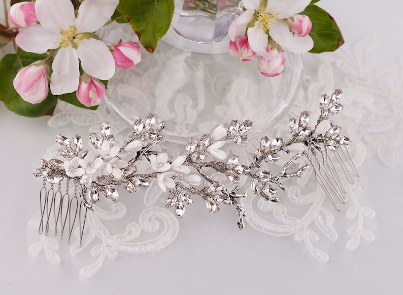 Bridal hairpiece Crystal hair comb Wedding headpiece Crystal hair piece Floral Bridal Hair Comb Flower Hair Comb Rhinestone headpiece image 3