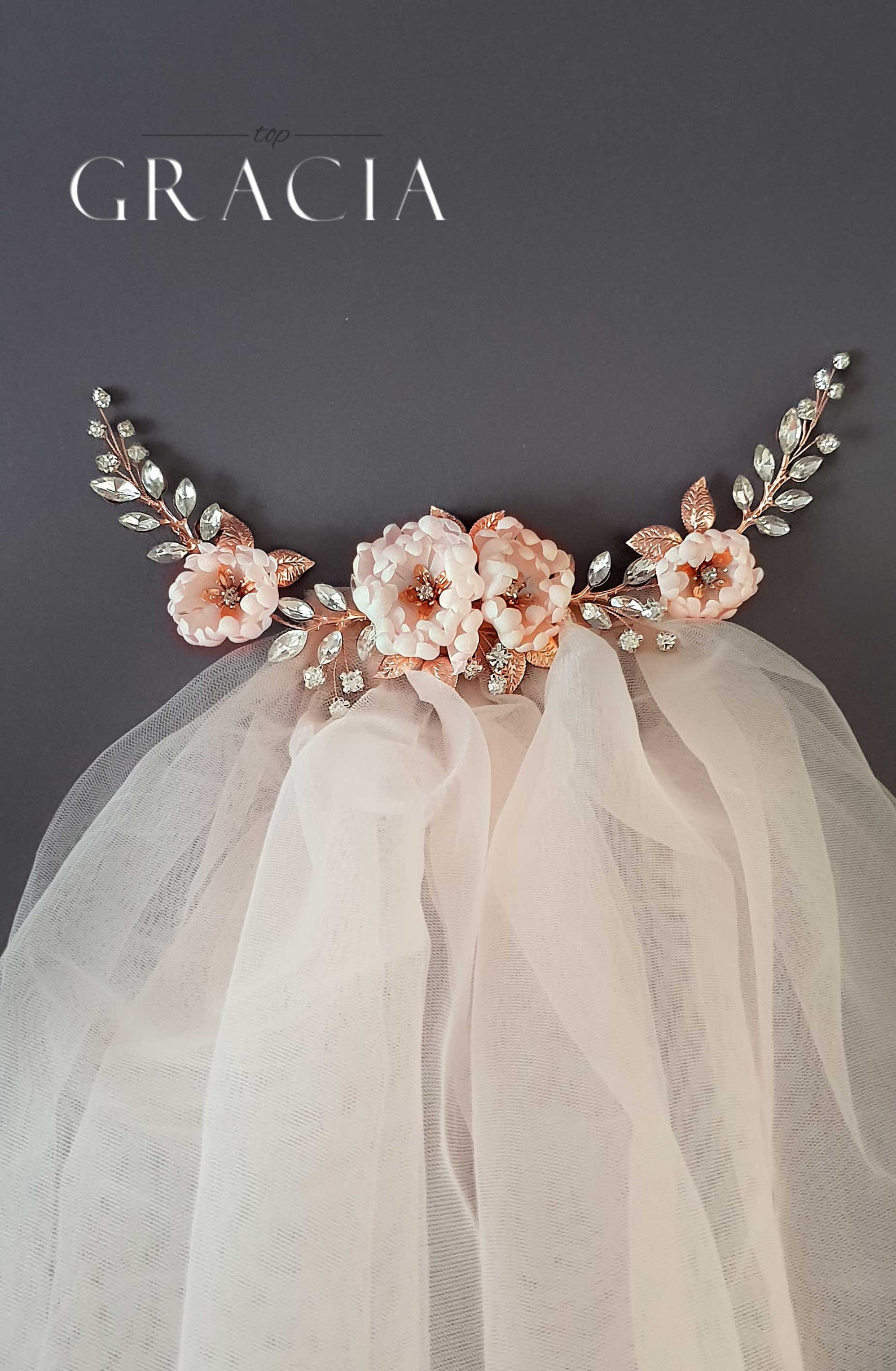 Rose Gold Bridal Hair Comb and Veil Wedding Veil and Headpiece Etsy
