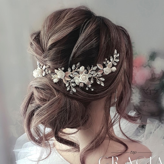 Crystal Bridal Hair Comb Rhinestones Wedding Flower Clip Hairpiece for Women Amazon.com : Latious Crystal Wedding Hair Comb Silver  main image 2