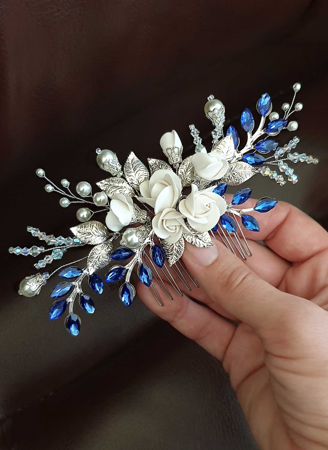 Blue Bridal Hair Comb Something Blue Hair Comb Sapphire Blue Crystal