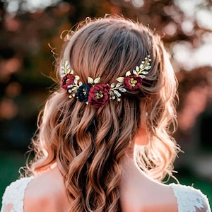 Burgundy Navy Blue flower comb Burgundy wedding Maroon Flower veil comb Burgundy Hair Comb Burgundy hair accessories Marsala Bridal Hair