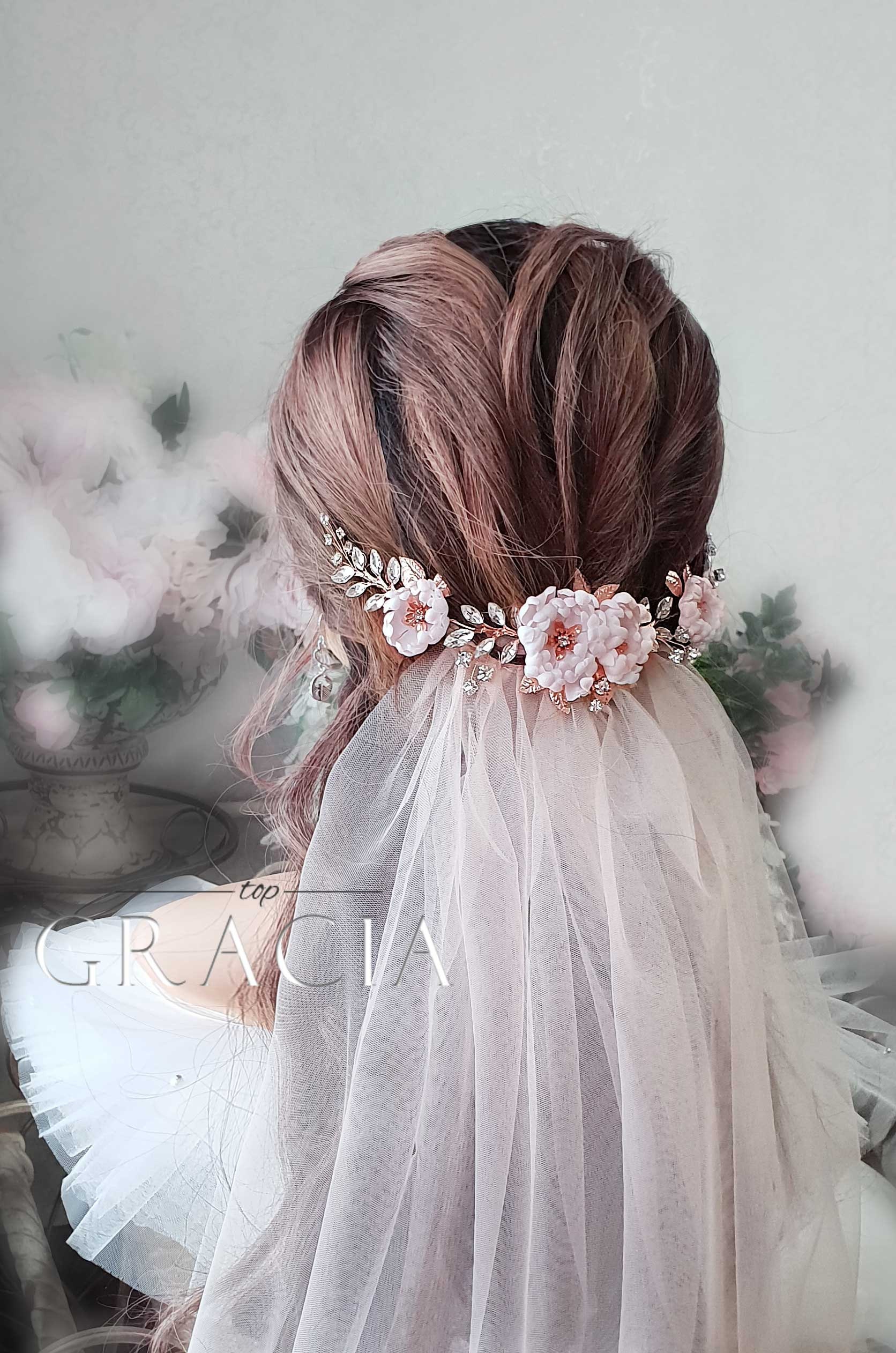 Rose Gold Bridal Hair Comb and Veil Wedding Veil and Headpiece Etsy