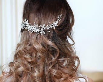 Bridal sparkling crystal allover floral hair comb sparkly flower bling headpiece Bridal Sparkling Crystal Allover Floral Hair Comb Sparkly  main image 2