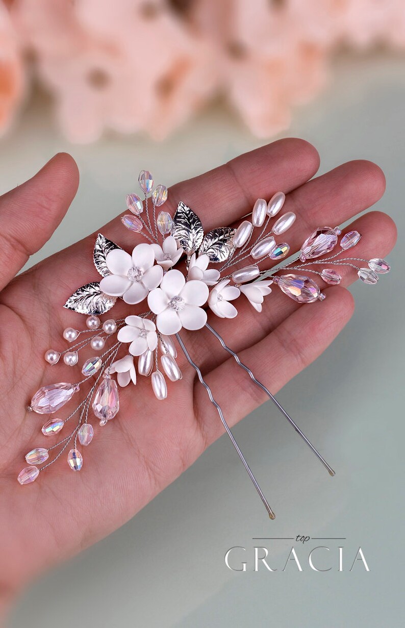 Ivory bridal hair pins White bridal flower hair pins Ivory Etsy