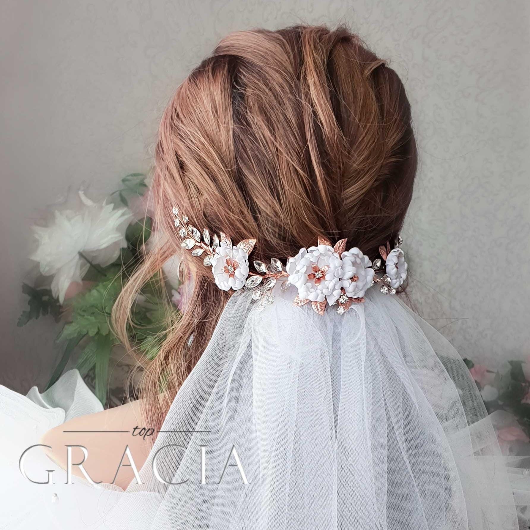 Wedding Veil Bride Veil Tulle Floral Hair Comb Accessories 118\